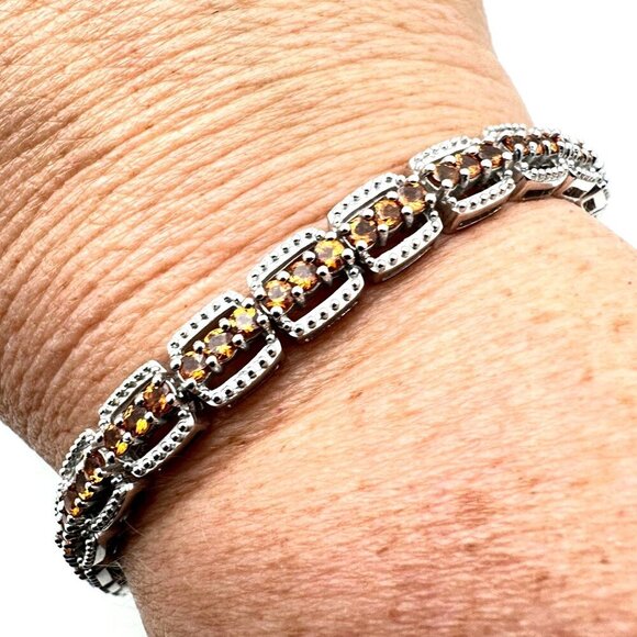 JTV BBJ Womens Bracelet Sterling Silver Orange Citrine Tennis 22 Grams - Picture 1 of 8